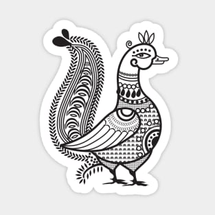 Ethnic Art Indian Duck Illustration B&W Sticker